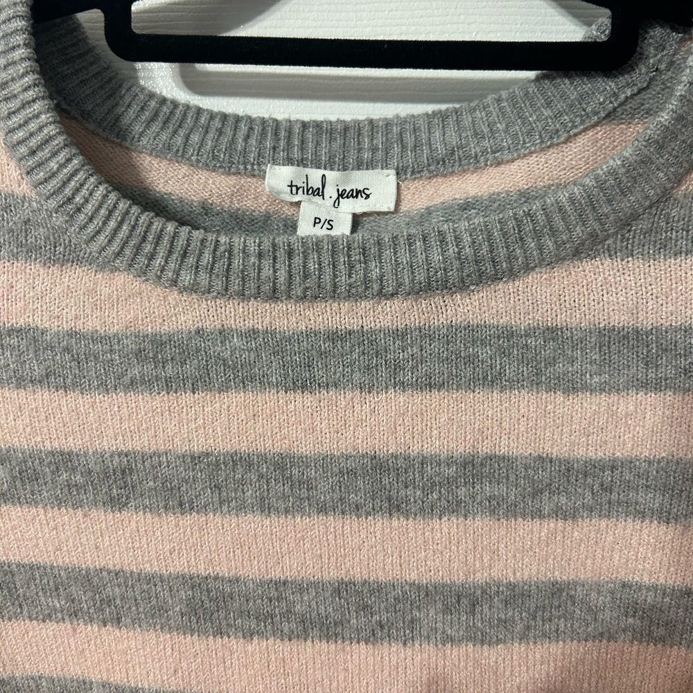 Tribal Jeans Gray and Pink Striped Sweater Elbow Patches - Picture 3 of 4